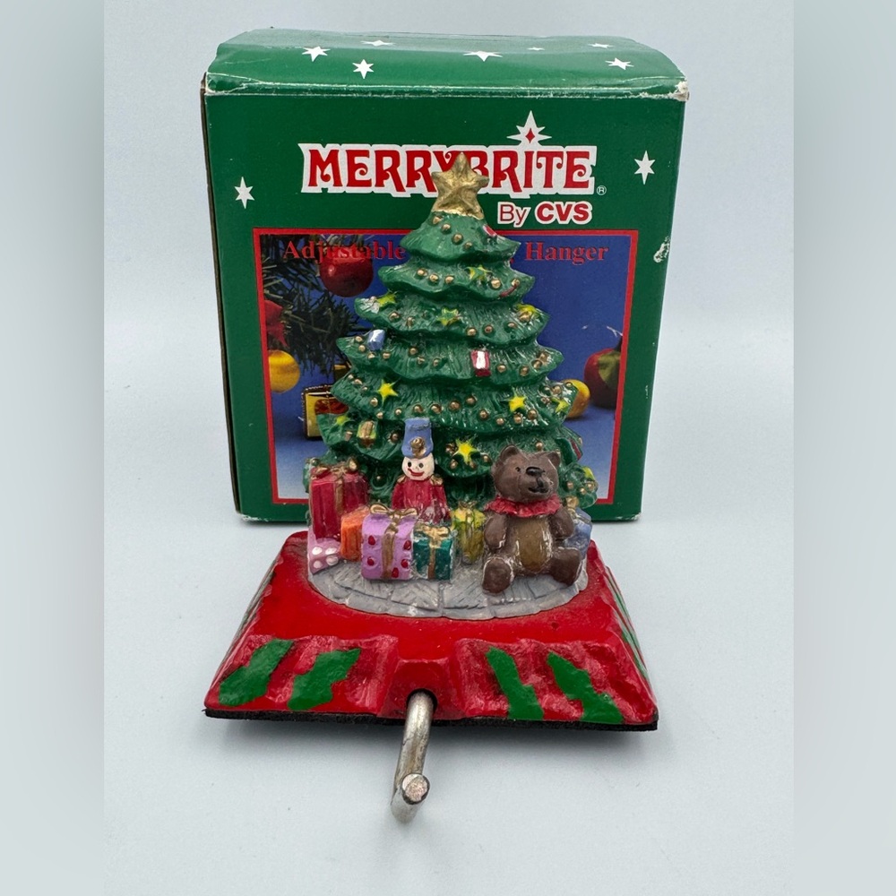 Vintage Merry Brite CVS Christmas Tree Stocking Holder‎ Teddy Bear w/ Box